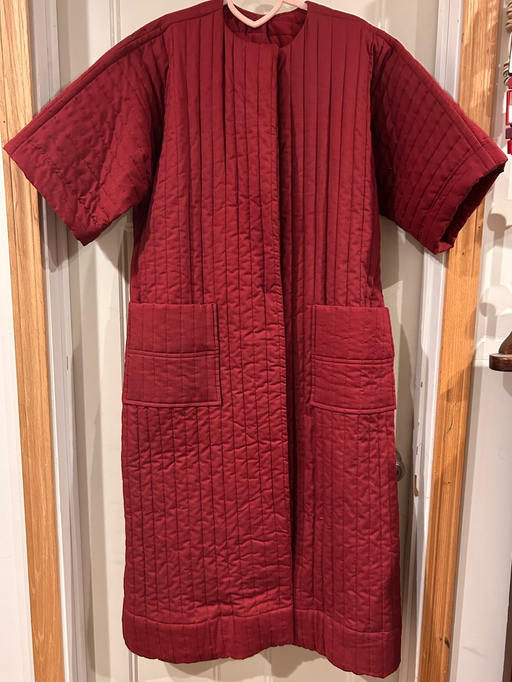 Vintage Red Quilted Cotton Short Sleeve Long Jacket
